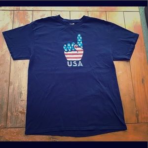USA America #1 Patriotic Large Dark Blue T Shirt
